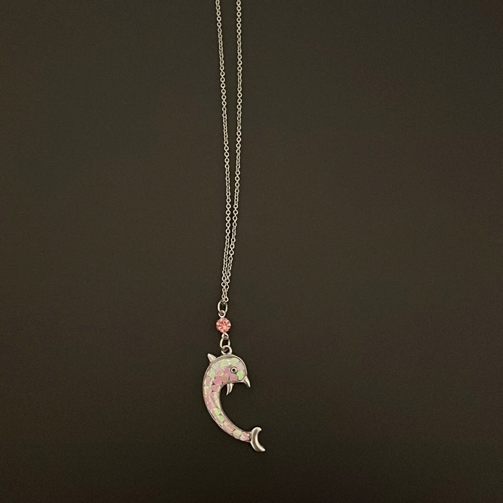 Pink Dolphin Necklace Silver